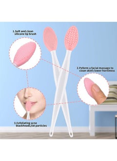 HS Silicone Face Cleansing Brush, 2Pcs Silicone Face Scrubber and 2Pcs Lip Exfoliating Brush for Sensitive Delicate Dry Skin Mini Exfoliator, Set of 4  - Image 3