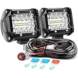 Nilight Nilight ZH302 18W Bar 2PCS 60W 4 Inch Flood Spot Combo LED Light Pods Triple Row Work Driving Lamp with 12 ft Wiring  - Image 1