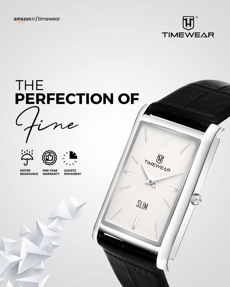 TIMEWEAR Slim Two Hands Black Leather Analog Strap Watch for Men - Image 2