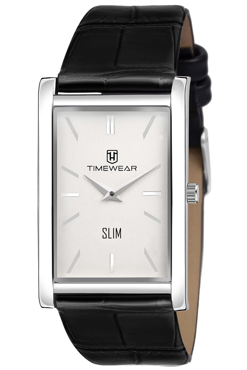 TIMEWEAR Slim Two Hands Black Leather Analog Strap Watch for Men - Image 1