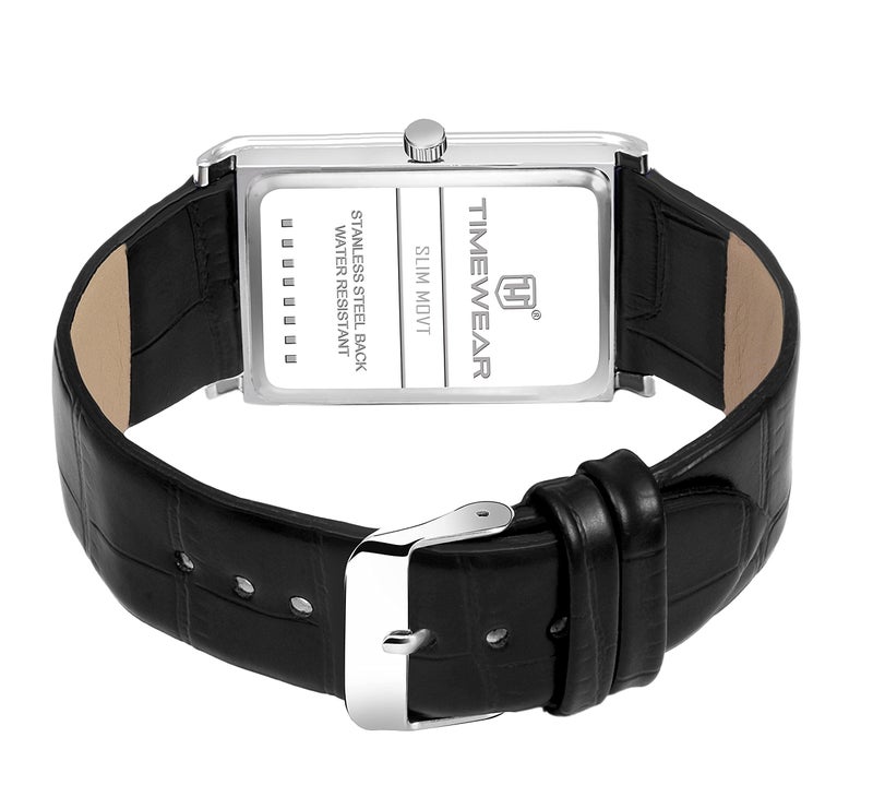 TIMEWEAR Slim Two Hands Black Leather Analog Strap Watch for Men - Image 5