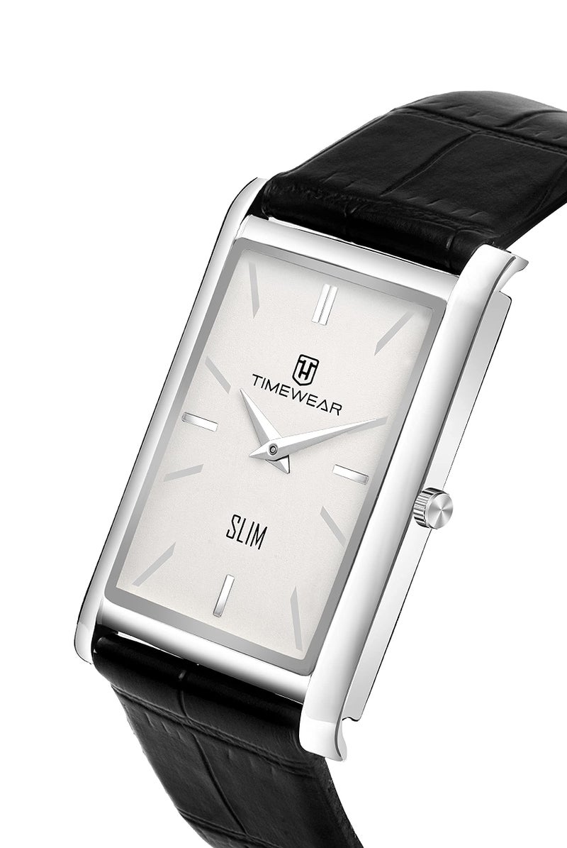 TIMEWEAR Slim Two Hands Black Leather Analog Strap Watch for Men - Image 4