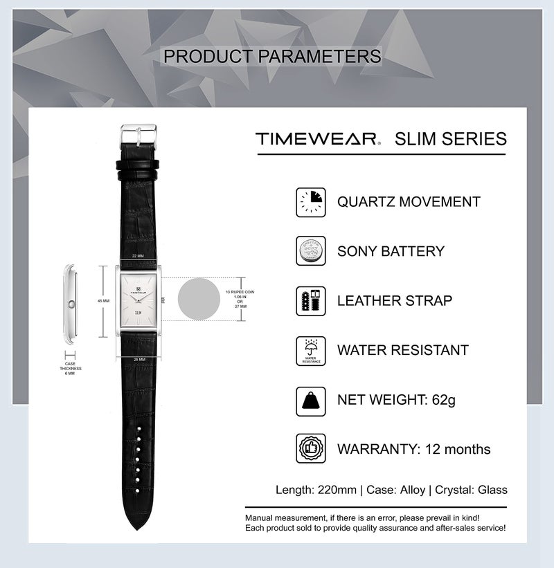 TIMEWEAR Slim Two Hands Black Leather Analog Strap Watch for Men - Image 3