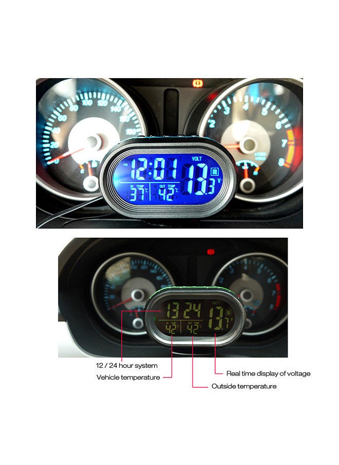 Generic - Car Thermometer Digital Clock DC 12V Automobile Clock LED Lighted Auto Dual Temperature Gauge Voltmeter Voltage Tester - Image 1