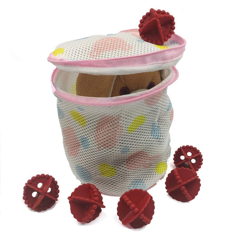 PallRin Combo Washing Machine Circular Shape Resuable Nylon Mesh Double Layer ClothesGarmentLingerieBra Protector Cleaning Zipper Washing Bag 1NoRandom Silicon Ball Wash Without Detergent6No - Image 1