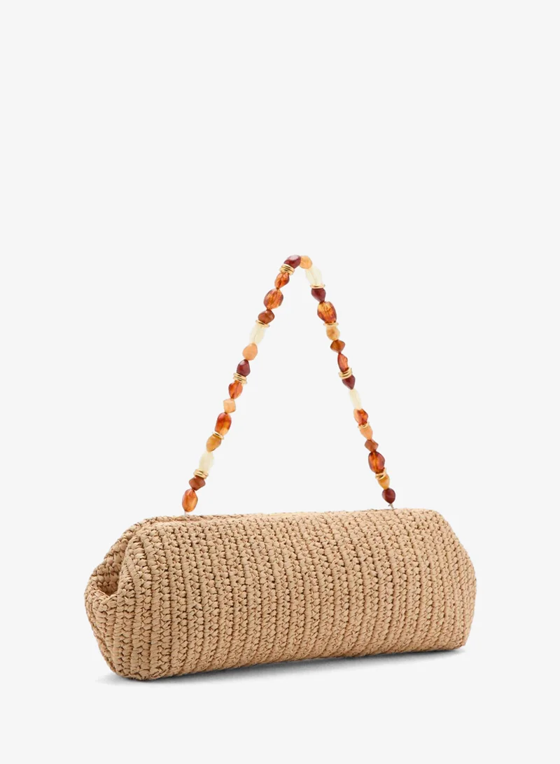 MANGO Natural Fibre Shoulder Bag With Bead Detail