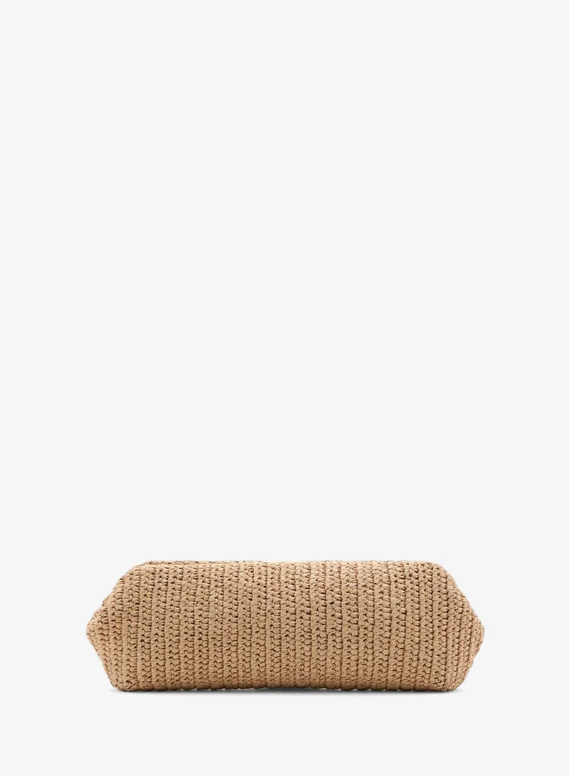 MANGO Natural Fibre Shoulder Bag With Bead Detail
