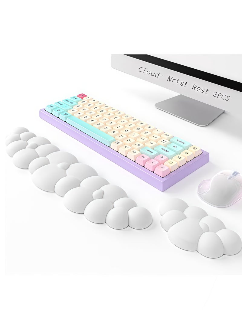 Keyboard Cloud Wrist Rest Set, PU Memory Foam Non-slip Cloud Wrist Rest, Soft and Flexible, Ergonomic, Relieves Typing Pain, Suitable for Home Office, Laptops and Desktops (White)  - Image 1