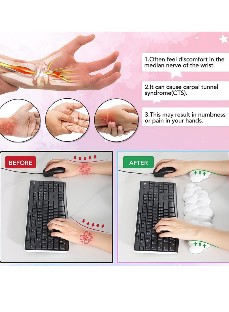 Keyboard Cloud Wrist Rest Set, PU Memory Foam Non-slip Cloud Wrist Rest, Soft and Flexible, Ergonomic, Relieves Typing Pain, Suitable for Home Office, Laptops and Desktops (White)  - Image 2