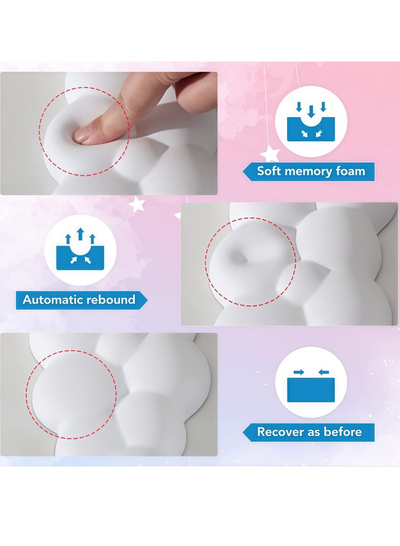 Keyboard Cloud Wrist Rest Set, PU Memory Foam Non-slip Cloud Wrist Rest, Soft and Flexible, Ergonomic, Relieves Typing Pain, Suitable for Home Office, Laptops and Desktops (White)  - Image 3