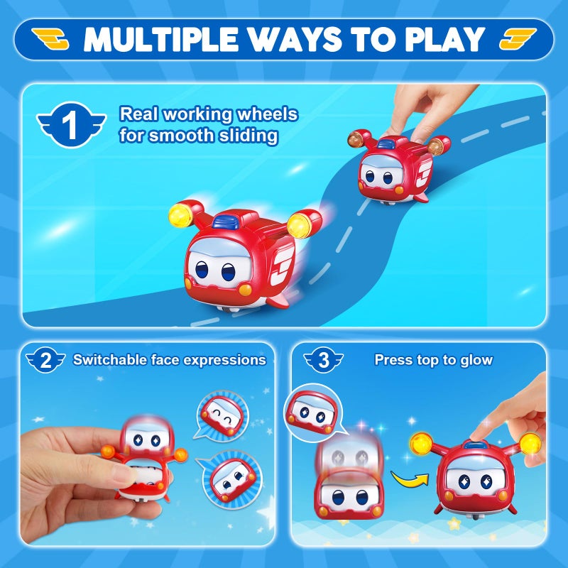 Super Wings Toys, 4 PCS Super Pet Sets, Glow and Face-Changing Transformer Toys Jett Donnie Paul Dizzy Pet, Stacking Toys for Toddlers Kids 3 4 5 6 7 Year Old - Image 2