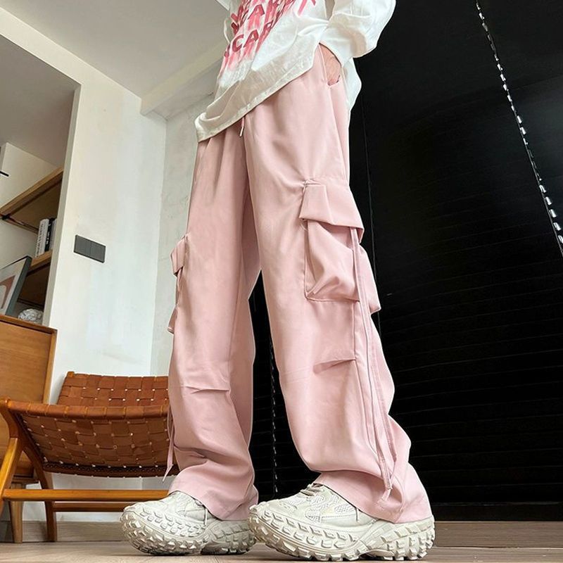 oversize Dopamine Handsome Work Pants Mens Loose American Style Retro Slimming Straight Casual Wide-leg Pants Pink 8300 (sliding surface) 