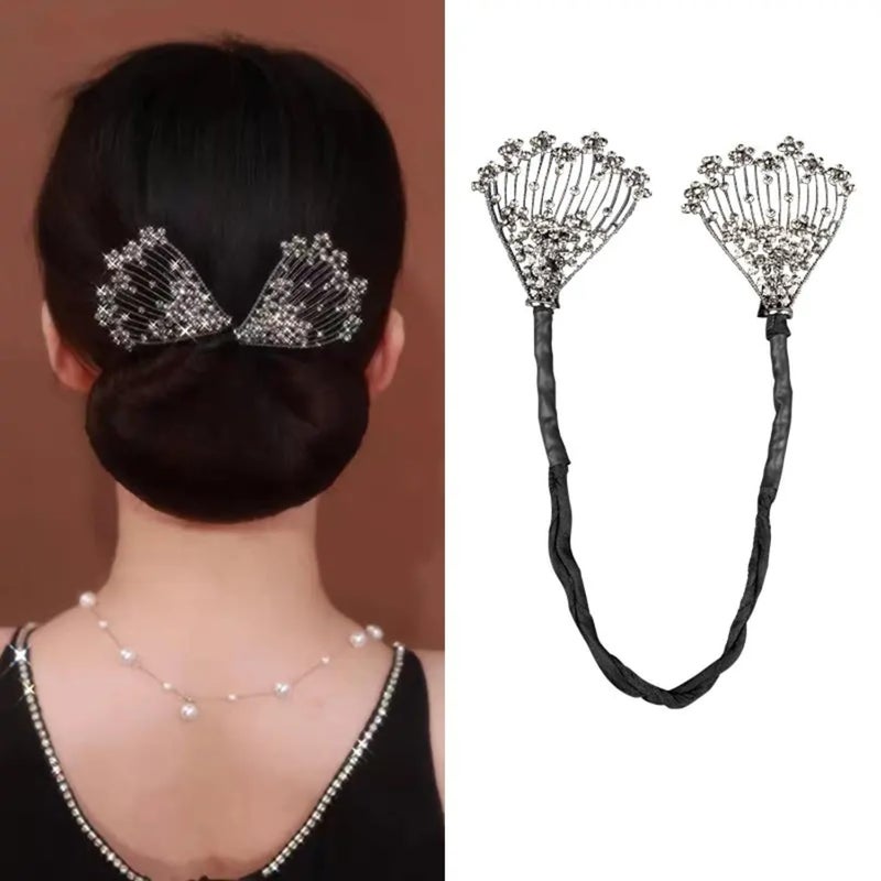 CAVERNSHOP Floral Hair Bun Maker for Women, Elegant Twist Shaper with Rhinestone Clips, Easy Hair Accessories for Daily Party Wedding Hairstyles - Image 1