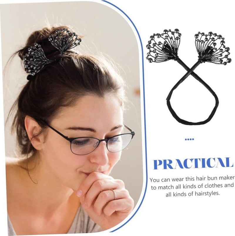 CAVERNSHOP Floral Hair Bun Maker for Women, Elegant Twist Shaper with Rhinestone Clips, Easy Hair Accessories for Daily Party Wedding Hairstyles - Image 2