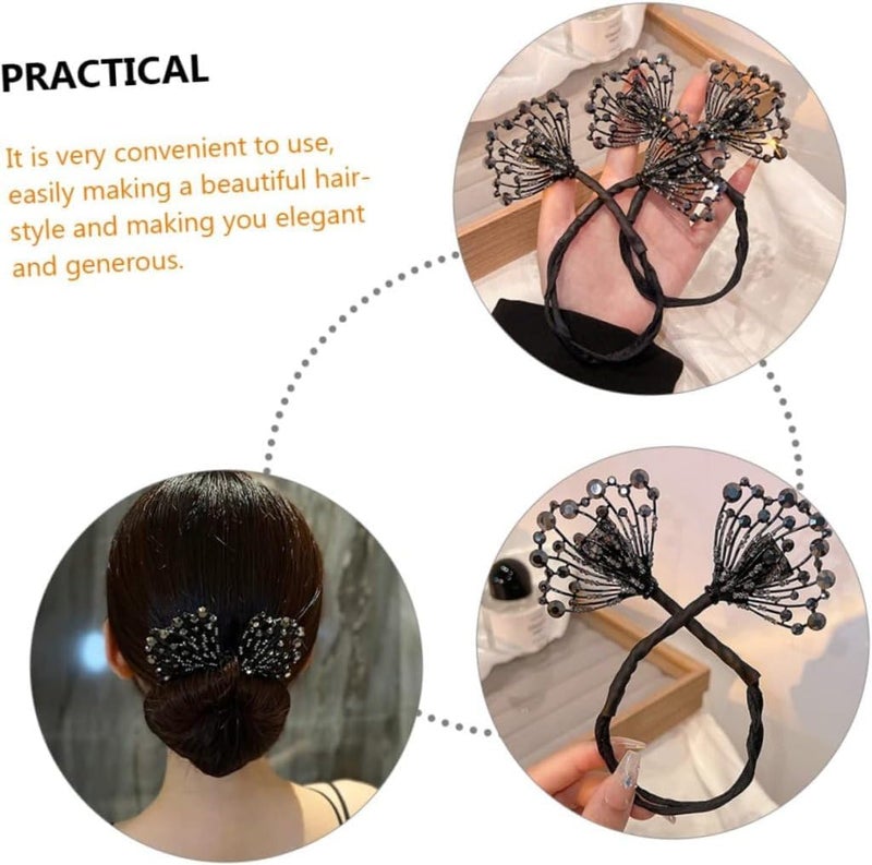 CAVERNSHOP Floral Hair Bun Maker for Women, Elegant Twist Shaper with Rhinestone Clips, Easy Hair Accessories for Daily Party Wedding Hairstyles - Image 5