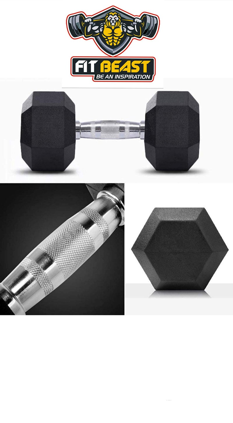 FitBeast Rubber HEX Dumbbell 2kg, 2.5, 3kg, 4kg, 5kg, 7.5kg, 10kg, 12.5kg, 15kg (Black) - Image 4