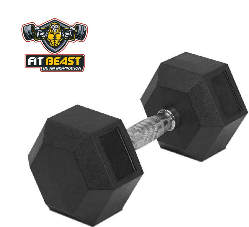 FitBeast Rubber HEX Dumbbell 2kg, 2.5, 3kg, 4kg, 5kg, 7.5kg, 10kg, 12.5kg, 15kg (Black) - Image 2