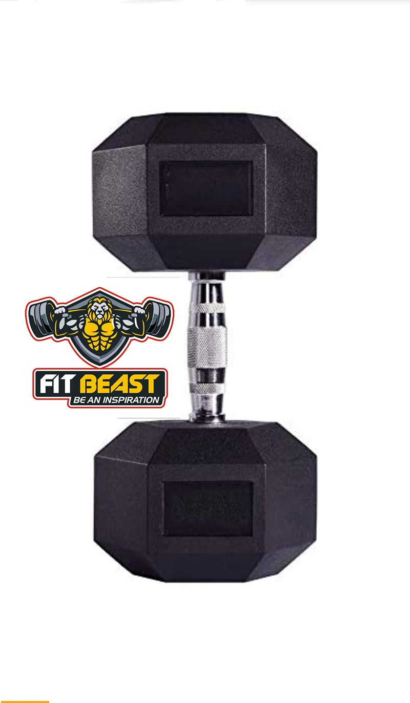 FitBeast Rubber HEX Dumbbell 2kg, 2.5, 3kg, 4kg, 5kg, 7.5kg, 10kg, 12.5kg, 15kg (Black) - Image 3