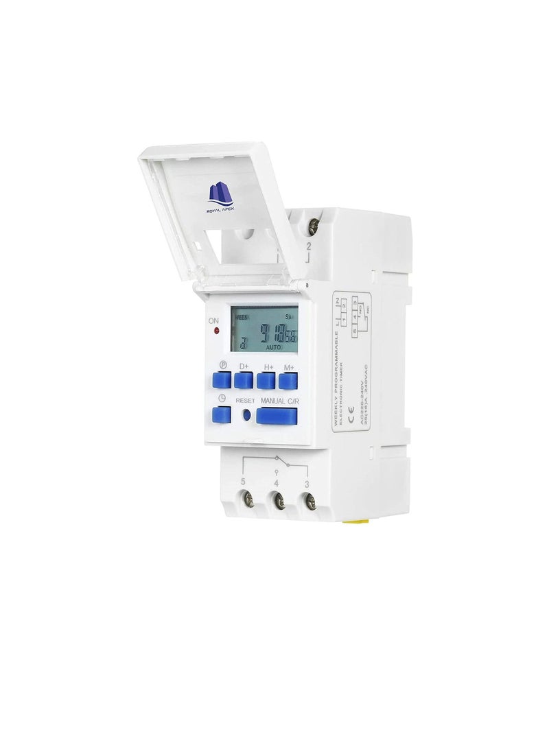 DB Mounted Programmable Timer Switch Relay 15A Amp Electronic Weekly 7 Days On & Off Relay Timer Control AC 220V DIN Rail Mount Timing Switch