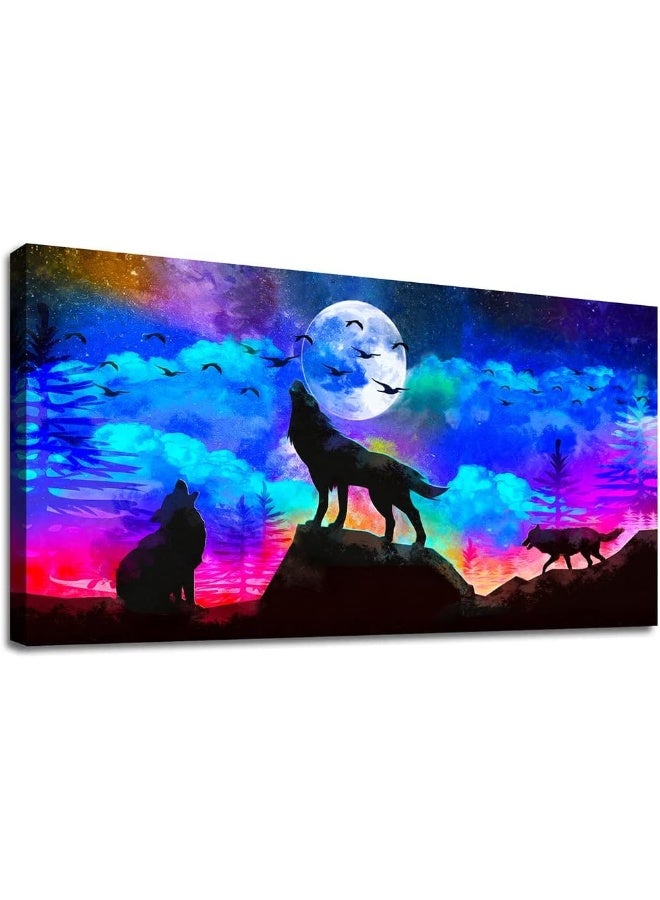 TTHYUEWS Wolf Landscape Painting Canvas Wall Art - Image 1
