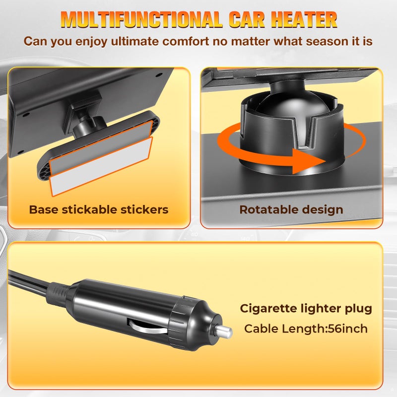 Katroiy 12V Car Heater, 2026 New upgraded Car Heater for Vehicle, Fast Heating Windscreen Defroster Defogger, 150W Heater that Plugs into Cigarette Lighter - Image 4