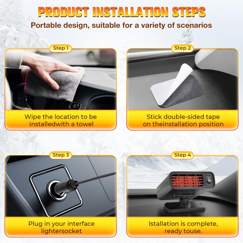 Katroiy 12V Car Heater, 2026 New upgraded Car Heater for Vehicle, Fast Heating Windscreen Defroster Defogger, 150W Heater that Plugs into Cigarette Lighter - Image 3