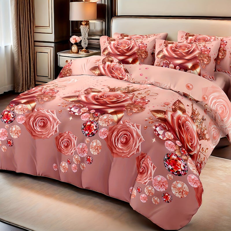 3pcs Fashion Classic Romantic Valentine'S Day Pink Brick Rose Bedding Duvet Cover Set, Including 1pc Down Duvet Cover And 2pcs Pillowcases, Without Filling - Image 3