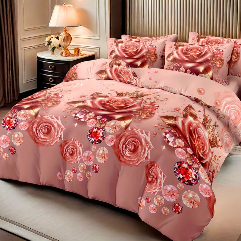 3pcs Fashion Classic Romantic Valentine'S Day Pink Brick Rose Bedding Duvet Cover Set, Including 1pc Down Duvet Cover And 2pcs Pillowcases, Without Filling - Image 4
