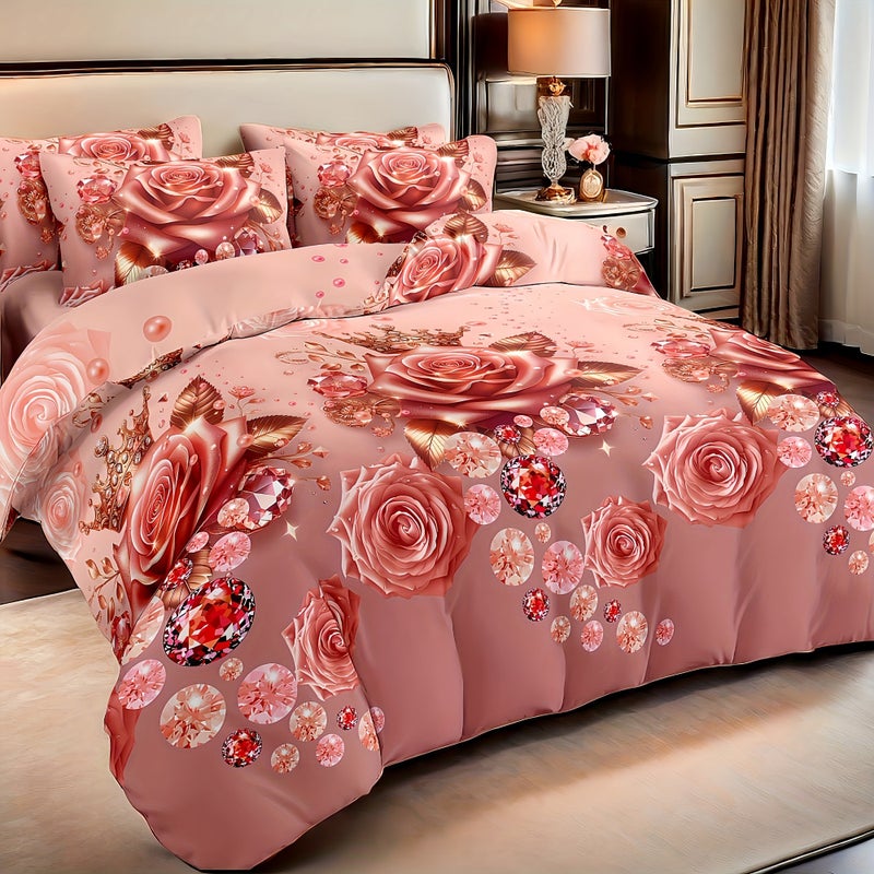 3pcs Fashion Classic Romantic Valentine'S Day Pink Brick Rose Bedding Duvet Cover Set, Including 1pc Down Duvet Cover And 2pcs Pillowcases, Without Filling - Image 2