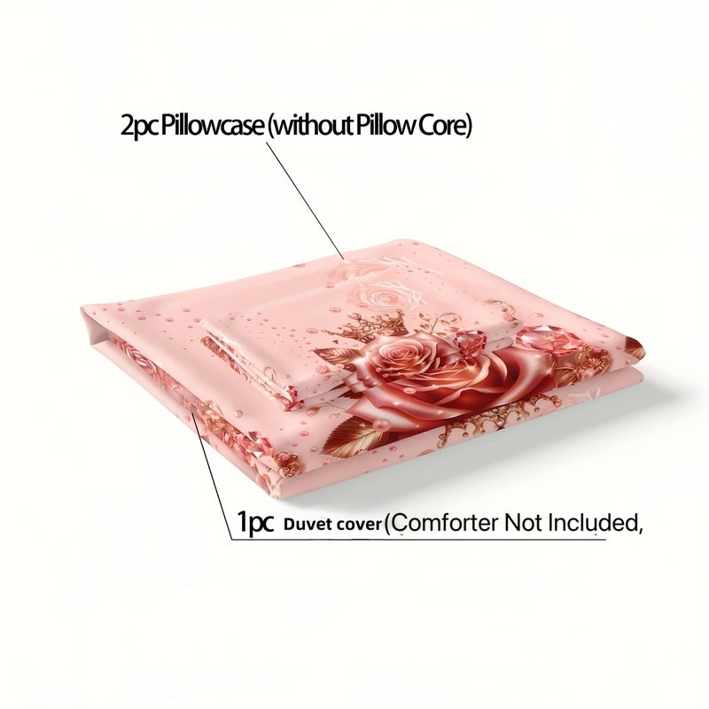 3pcs Fashion Classic Romantic Valentine'S Day Pink Brick Rose Bedding Duvet Cover Set, Including 1pc Down Duvet Cover And 2pcs Pillowcases, Without Filling - Image 5