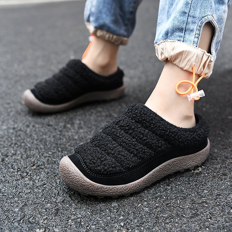 Winter New Lazy Cotton Slippers Men'S Middle And Big Children'S Home Cotton Shoes Students Outdoor Fleece-Lined Slip-On Warm Shoes - Image 1
