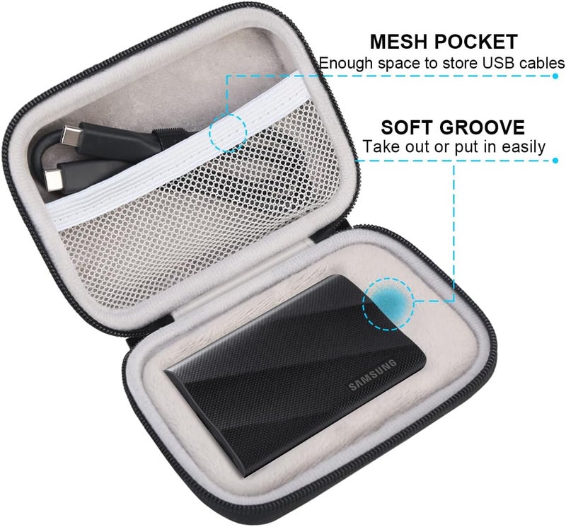 Lacdo Hard Carrying Case for Samsung T9 Portable Solid State Drives 1TB 2TB 4TB USB 3.2 External SSD Hard EVA Shockproof Storage Travel Bag, Black+Gray - Image 4