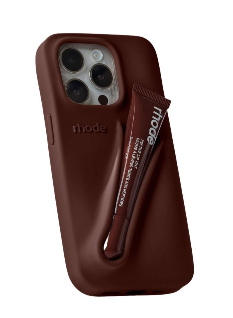 rhode iPhone Silicone Case with Lipstick Holder | Back-Mounted Lipstick Strap | Non-Slip Adhesive Makeup Accessory | Compatible with iPhone 16 Pro Max Models | Portable Makeup Companion  (Espresso) - Image 1