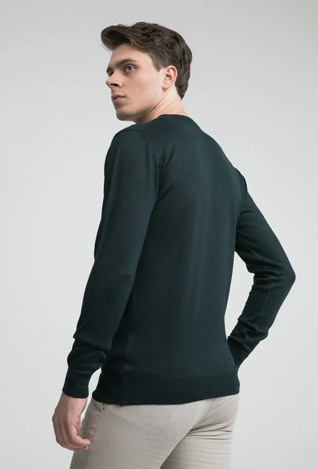 دي أس دامات Regular Fit Khaki Plain Knitted Sweater 9HF060632004D