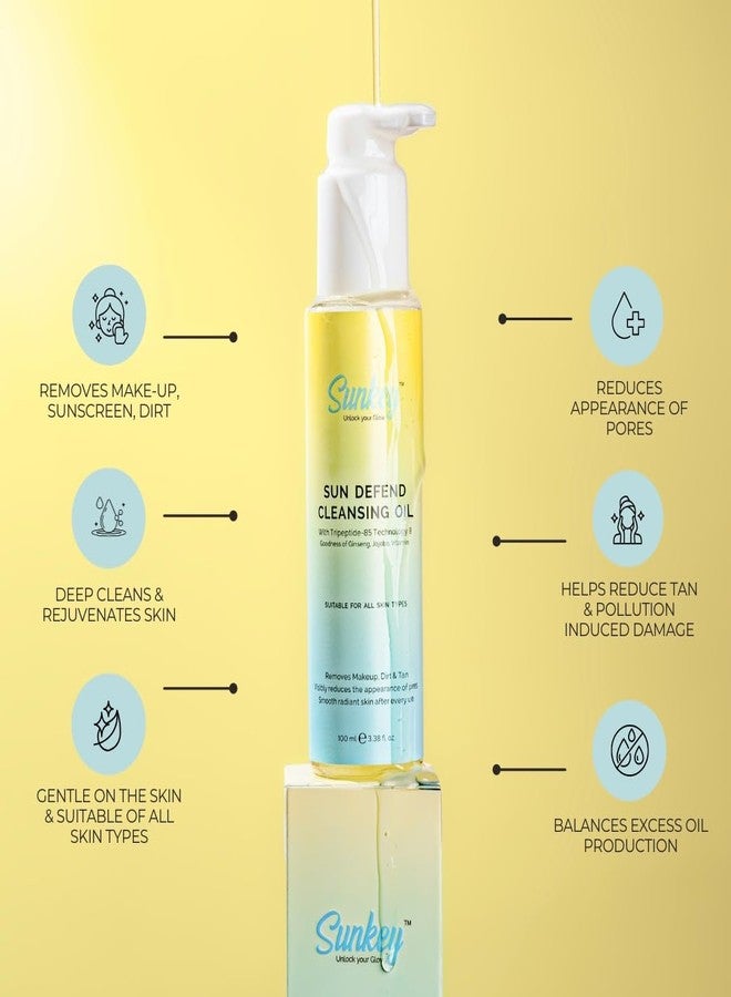 Sunkey Sun Defend Cleansing Oil with Tripeptide-85 Technology, Ginseng, Jojoba, Vitamin E | 100ml | Deep Cleansing | Removes Sunscreen, Make-up, Dirt, Pollution | Reduces Tan | For All Skin Types - Image 4