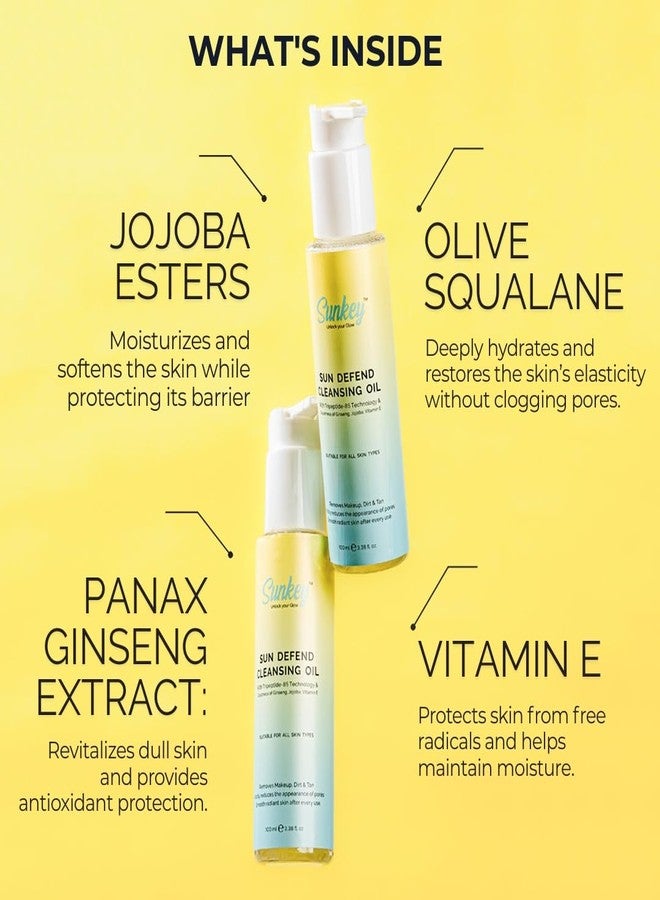 Sunkey Sun Defend Cleansing Oil with Tripeptide-85 Technology, Ginseng, Jojoba, Vitamin E | 100ml | Deep Cleansing | Removes Sunscreen, Make-up, Dirt, Pollution | Reduces Tan | For All Skin Types - Image 5