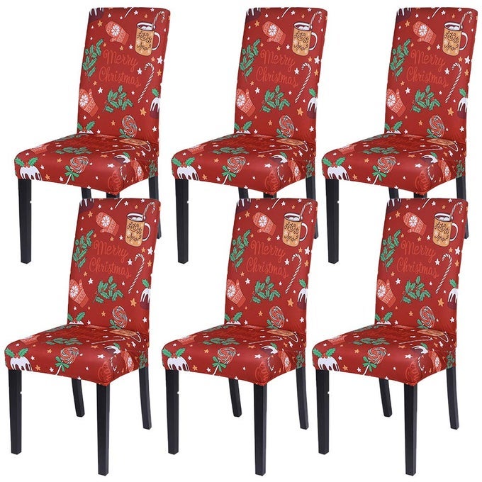 CHRISTMAS DINING ROOM CHAIR COVERS SET OF 6 STRETCH XMAS CHAIR SLIPCOVERS PROTECTOR SPANDEX WASHABLE KITCHEN PARSONS CHAIR COVER FOR DINING ROOMCHRISTMAS DECORHOLIDAY PARTYCHRISTMAS RED