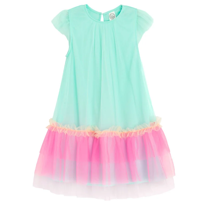 Cool Club فستان بوليستر فيروزي بأكمام قصيرة