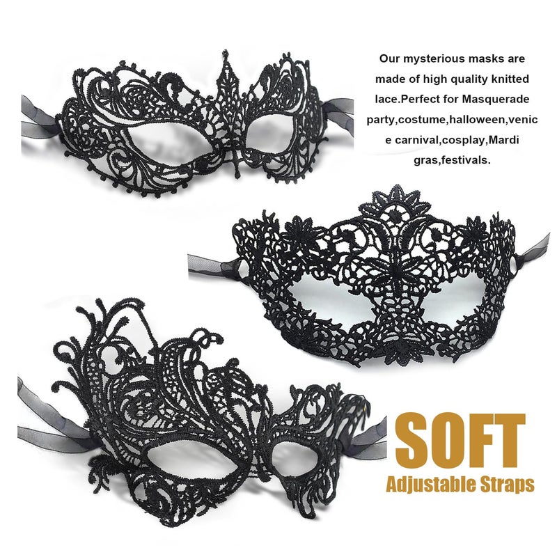 MYMENU Masquerade Masks for Women Lace Venetian Halloween Carnival Mask for Party Costume Cosplay Mardi Gras (Set B) - Image 2