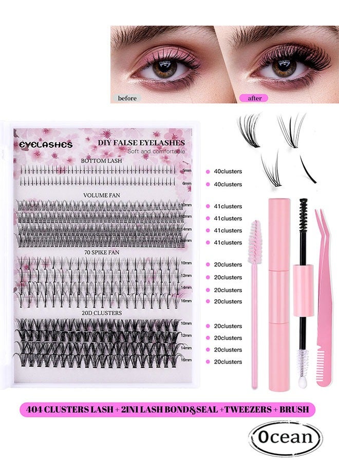 JS 4 Styles DIY Eyelash Extension Kit 404 Clusters, 5-16mm Mixed Individual Lashes Cluster, Natural Curl Personal Eyelash Set, Segmented False Eyelashes, Thick Eyelashes - Image 1