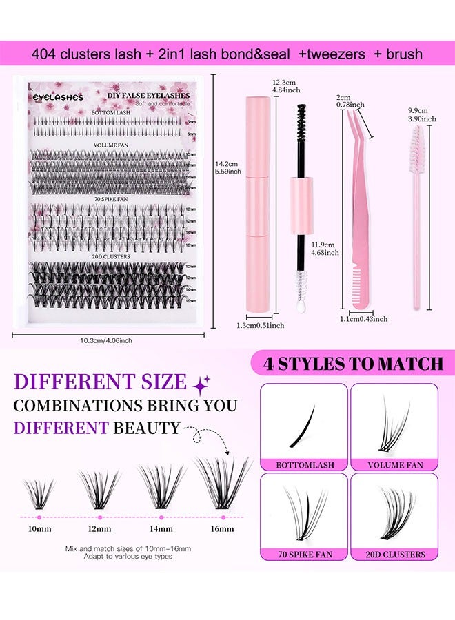 JS 4 Styles DIY Eyelash Extension Kit 404 Clusters, 5-16mm Mixed Individual Lashes Cluster, Natural Curl Personal Eyelash Set, Segmented False Eyelashes, Thick Eyelashes - Image 2