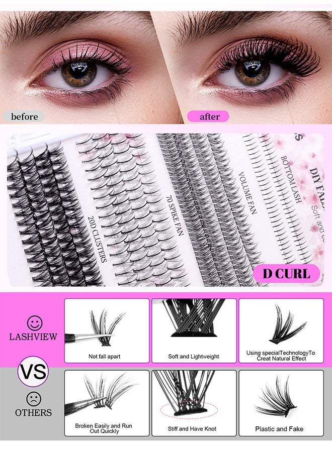 JS 4 Styles DIY Eyelash Extension Kit 404 Clusters, 5-16mm Mixed Individual Lashes Cluster, Natural Curl Personal Eyelash Set, Segmented False Eyelashes, Thick Eyelashes - Image 3