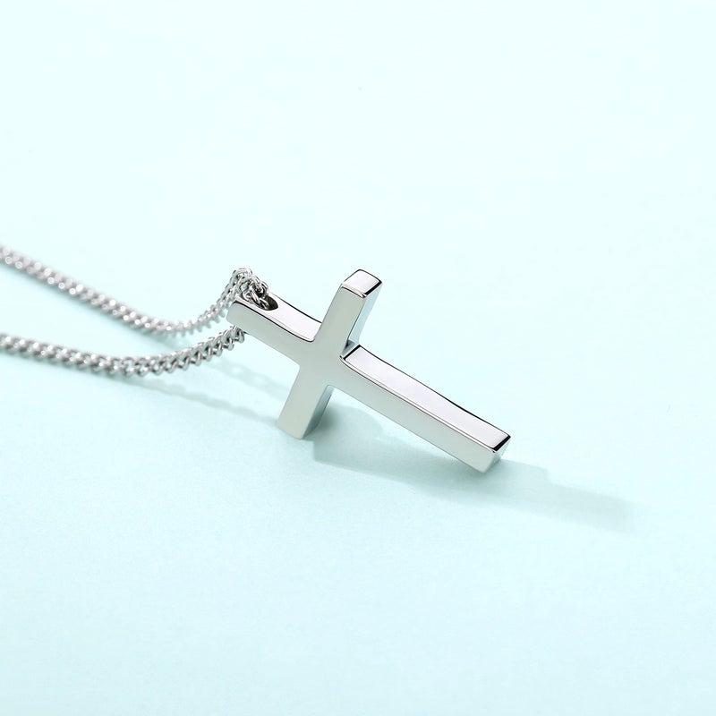 REVEMCN Black Gold Silver Cross Necklace for Boys Stainless Steel Mens Cross Pendant Chain Necklace for Men Women Religious Jewelry Gifts for Boys Girls Chain 16-24 Inches (16 inches, Silver - 0.8'' Ã— 0.5'' cross pendant) - Image 4