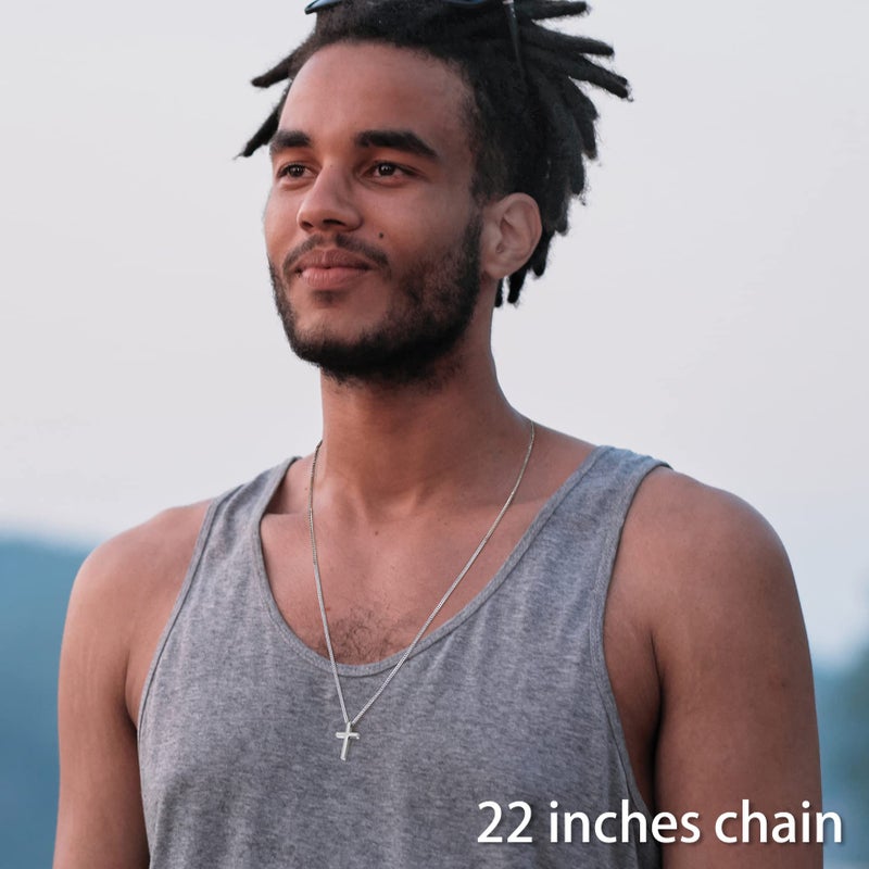 REVEMCN Black Gold Silver Cross Necklace for Boys Stainless Steel Mens Cross Pendant Chain Necklace for Men Women Religious Jewelry Gifts for Boys Girls Chain 16-24 Inches (16 inches, Silver - 0.8'' Ã— 0.5'' cross pendant) - Image 3