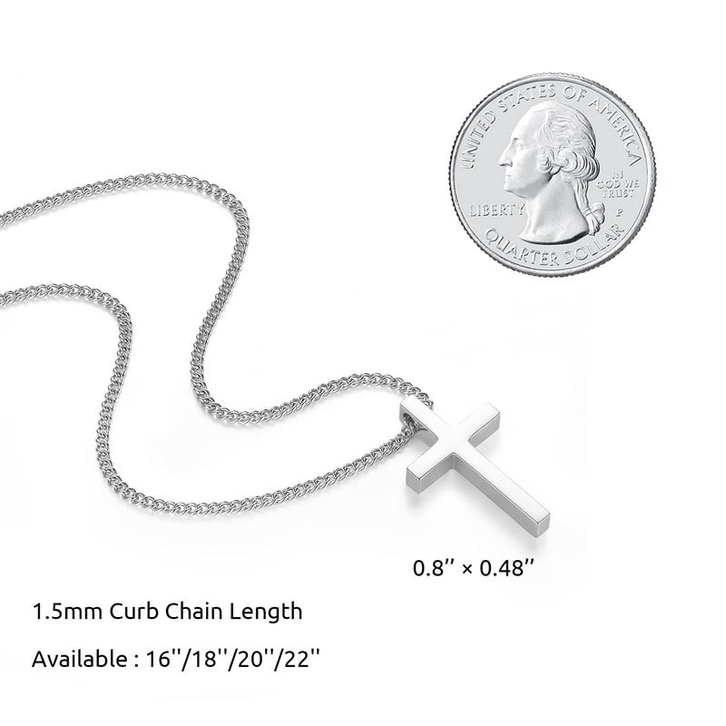 REVEMCN Black Gold Silver Cross Necklace for Boys Stainless Steel Mens Cross Pendant Chain Necklace for Men Women Religious Jewelry Gifts for Boys Girls Chain 16-24 Inches (16 inches, Silver - 0.8'' Ã— 0.5'' cross pendant) - Image 5