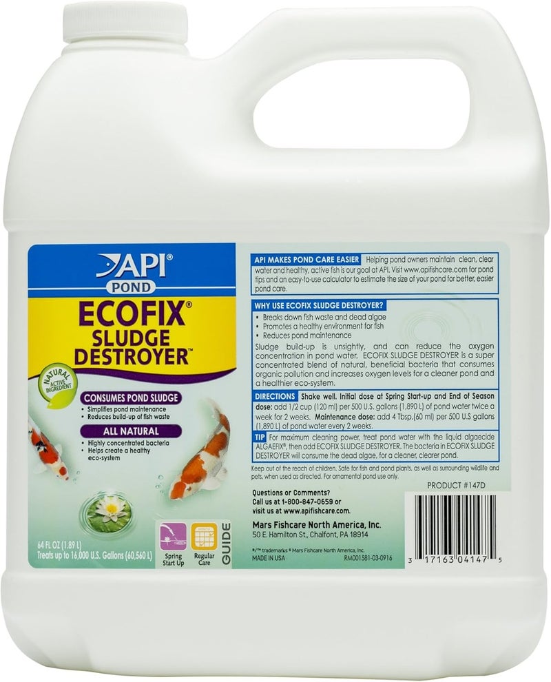 API Pond Ecofix Sludge Destroyer - Natural Bacteria Pond Cleaner and Sludge Remover, 64-Ounce Bottle - Image 1