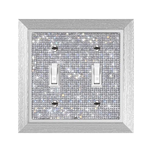 Gaocai 1 Pcs Shiny Silver Rhinestones Imitation Wood Grain Wall Plates Light Switch Cover Imitation Wood Grain Decorative Outlet Covers Outlet Covers Wall Plate 2 Gang Wall Plate - Image 1