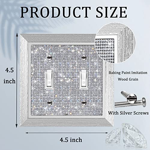 Gaocai 1 Pcs Shiny Silver Rhinestones Imitation Wood Grain Wall Plates Light Switch Cover Imitation Wood Grain Decorative Outlet Covers Outlet Covers Wall Plate 2 Gang Wall Plate - Image 2