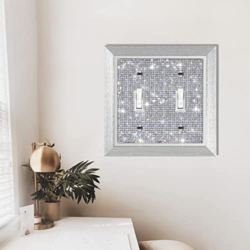 Gaocai 1 Pcs Shiny Silver Rhinestones Imitation Wood Grain Wall Plates Light Switch Cover Imitation Wood Grain Decorative Outlet Covers Outlet Covers Wall Plate 2 Gang Wall Plate - Image 3