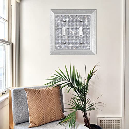Gaocai 1 Pcs Shiny Silver Rhinestones Imitation Wood Grain Wall Plates Light Switch Cover Imitation Wood Grain Decorative Outlet Covers Outlet Covers Wall Plate 2 Gang Wall Plate - Image 4